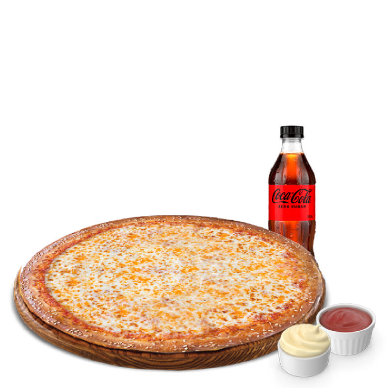 Free Pop & Dip - Get A 500ml Pop & 2 Dips Free with the purchase of any large pizza.